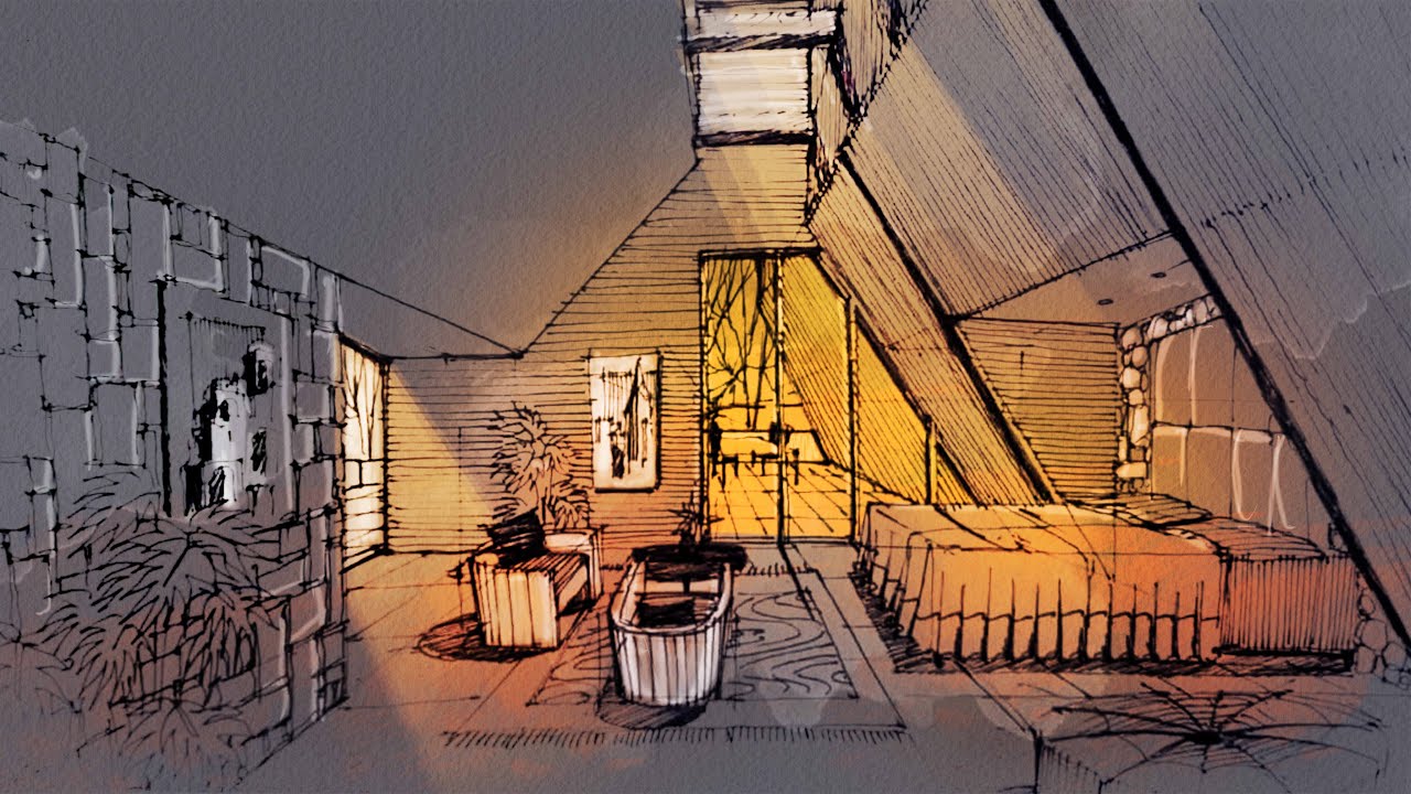 How to Draw a Room in one-Point Perspective for beginners -interior design