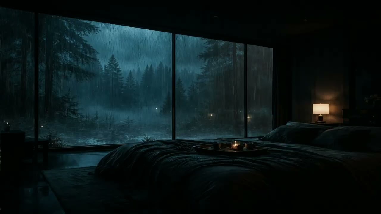 Peaceful Rain in the Forest Bedroom 🌲 Dark, Relaxing Ambience for Deep Sleep & Rest