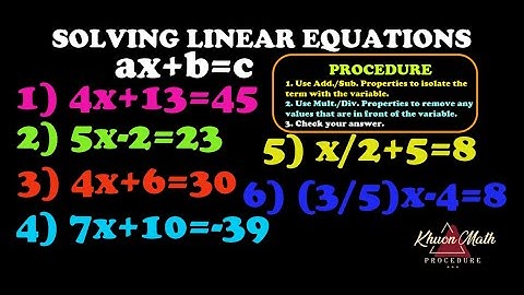 How To SOLVE LINEAR EQUATIONS In The Form ax+b=c