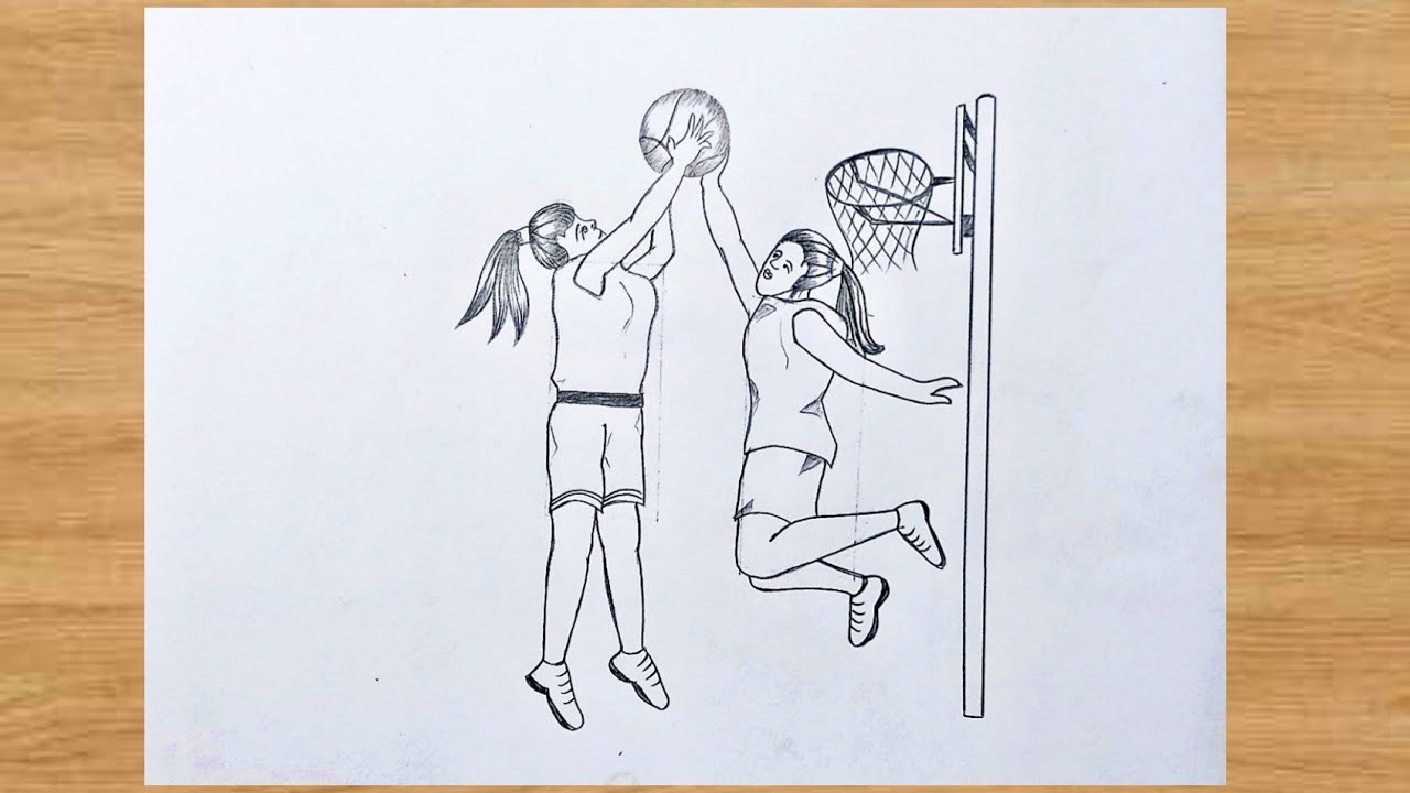 How to draw a girl playing basketball pencil sketch drawing tutorial