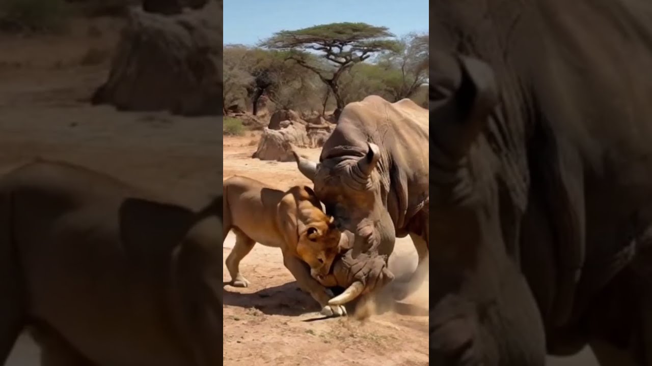 The Rhinoceros Vs Lion A Stunning Showdown Wildlife Wildlifeantics Animals