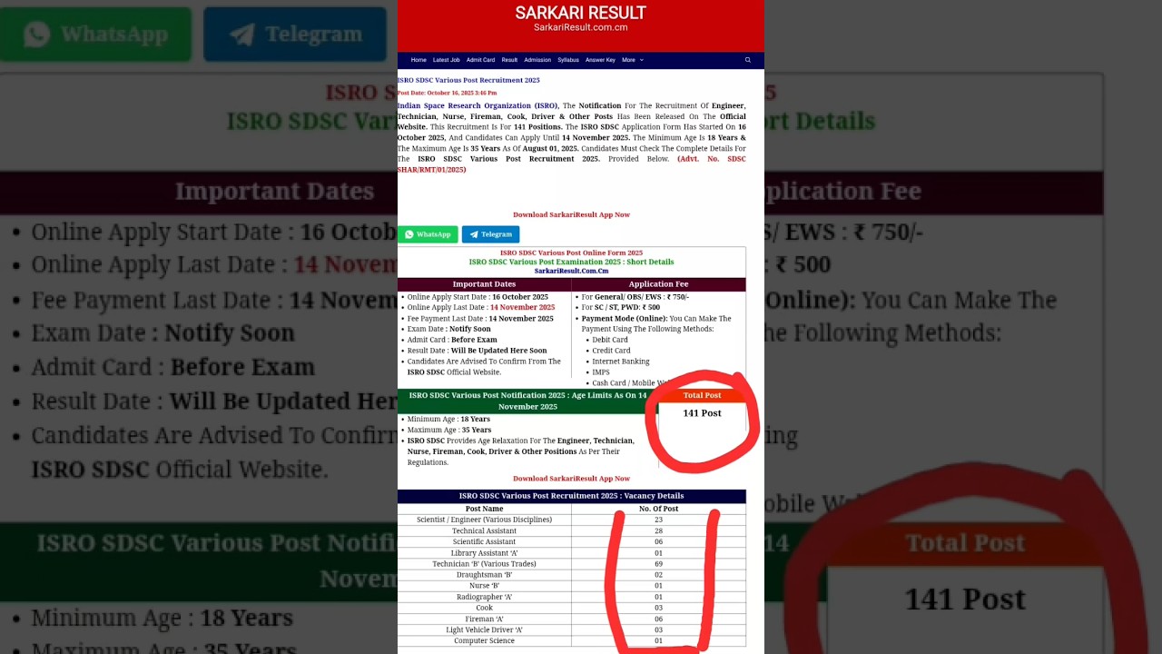 ISRO SDSC various posts online apply