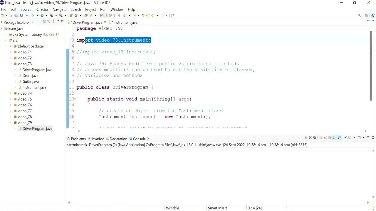 Java 79: Access modifiers: public vs protected - methods - YouTube