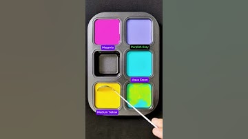 Create 3 colors from 3 colors: Magenta + Aqua Green + Medium Yellow #asmr #mix #mixing #colors