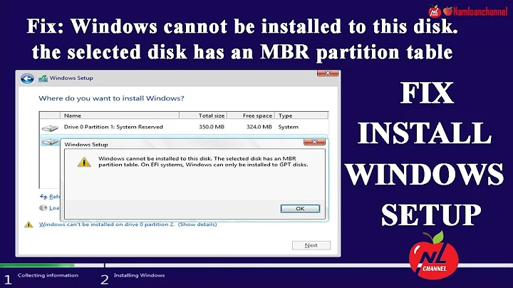 Fix Windows cannot be installed to this disk. the selected disk has an MBR partition table