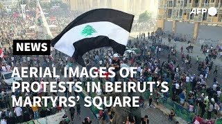 Aerial images of protesters on Beirut's Martyrs' Square after blast | AFP