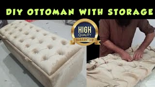 DIY OTTOMAN HOW TO UPHOLSTER   | TUFTED STORAGE BENCH | VELVET CHESTER BENCH