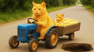 Cat Farmers Bumpy Ride With Baby Chicks Road Surprise Ahead