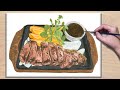 Acryl gouache painting: Steak set｜アクリルガッシュ ステーキセットの塗り方