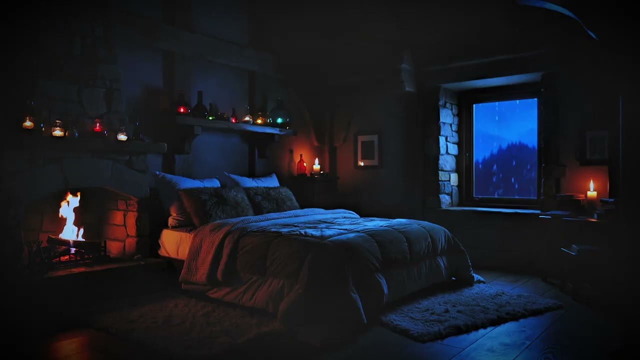 Midnight Rain in a Dark Castle Bedroom 🌧️ | Cozy Sleep Ambience (3 Hours)
