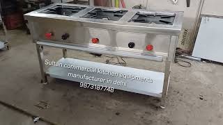 3 Burner Gas Range Indian Chulla Bhatti Stove Stainless Steel Commercial Kitchen Equipments Factory