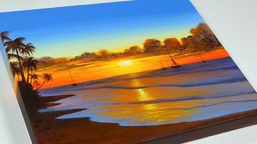 Sunset Beach Painting | Canvas Painting | Acrylic Painting For Beginners