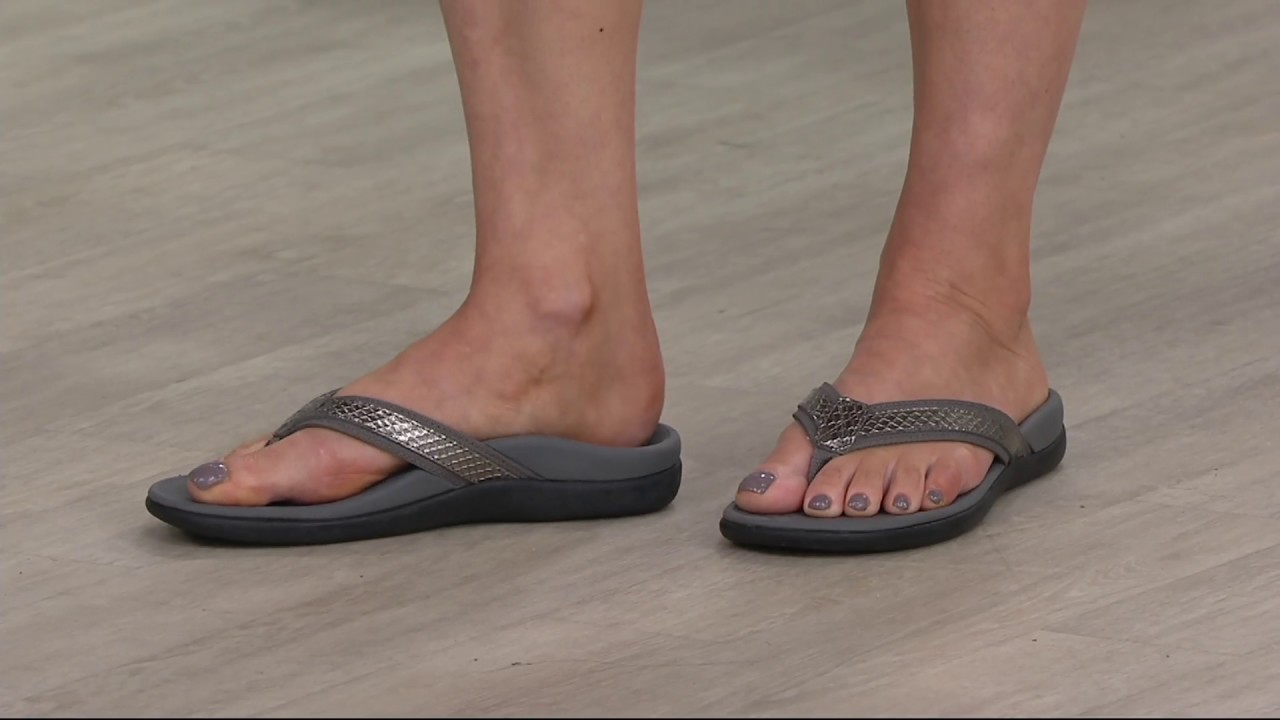 Vionic Orthotic Leather Thong Sandals - Tide Snake on QVC - YouTube