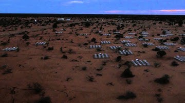 Aerial view of the Murchison Widefield Array (MWA): circling the outskirts of the core at dusk