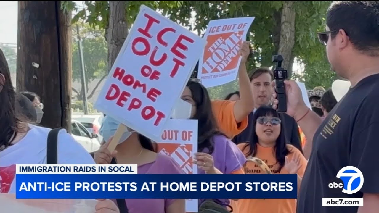 Protesters rally at Home Depot locations against ongoing ICE raids ...