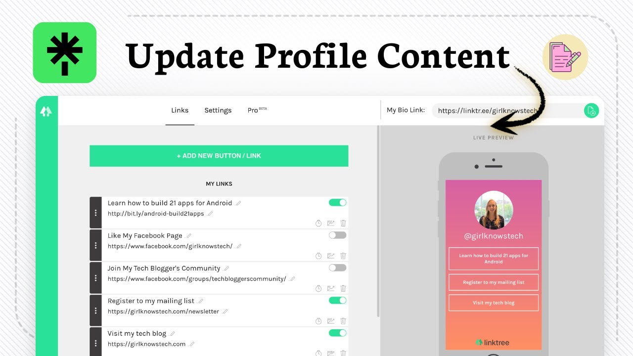 How to add links to Linktree (Update Button List) - YouTube