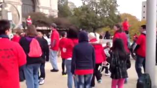 Group flash mobs outside courthouse