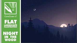 Draw Flat Landscape Illustration - The Night - Coreldraw X7