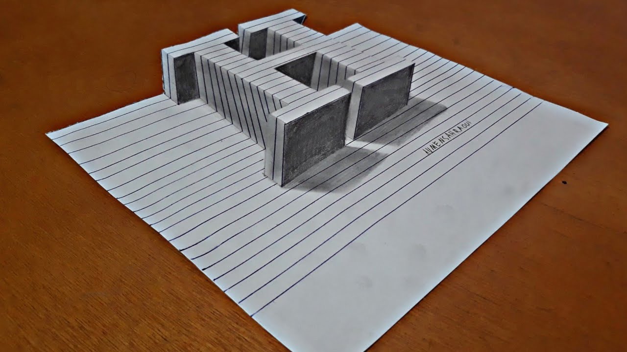Draw a Letter H on Line Paper 3D Trick Art - YouTube