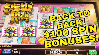 SUPER RARE! BACK TO BACK BONUSES! $100 spins on Stinkin Rich gives me huge jackpots! ❤❤