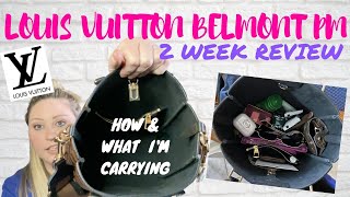 Watch Before Buying! // LOUIS VUITTON BELMONT PM // WHAT'S IN MY BAG// TWO WEEK REVIEW //