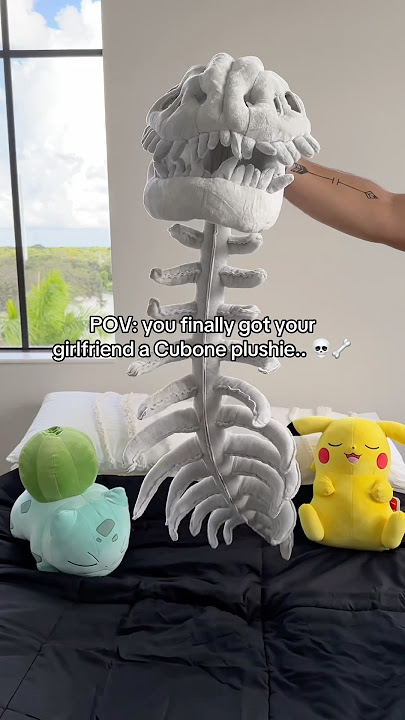 She’s obsessed with her Cubone plushie🥹 #girlfriend #plush #cubone #pokemon