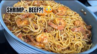 Shrimp + Beef Spaghetti?! 🍝🦐🥩 | Easy Family Dinner