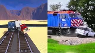 ROBLOX Crash Town vs Real Life Train Crashes - Gameplay with Trains Crashing #9