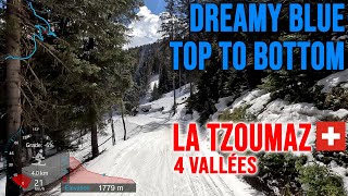 [4K] Skiing La Tzoumaz, 6.5 km Dreamy Blue Run - Top to Bottom, 4Vallées Switzerland, GoPro HERO11