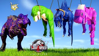 Colorful Tyrannosaurus Rex vs Colorful Big Carnivore Dinosaurs Fight Jurassic World Evolution
