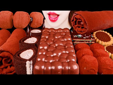 【ASMR】手作りのタオル、バブルチョコレート、餅串、チョコロールケーキ、モルティージャーズ、チョコビスケットを食べる【咀嚼音】​