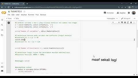 Program Linear menggunakan pyton. (Tugas Mata Kuliah Teknik Optimasi).