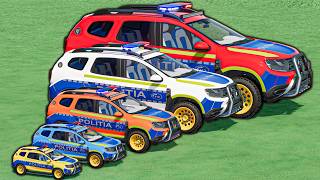 Tiny To Giant Transporting Dacia Police Cars Colorful Ramps & Ambulance Rescue Fs22