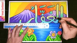 Cara menggambar kaligrafi dan pemandangan alam pegunungan