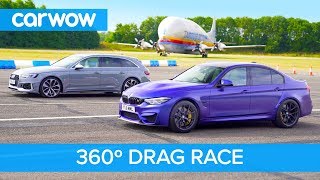 BMW M3 CS vs Audi RS4 DRAG RACE in 360 degree view - rotate your phone to look around!