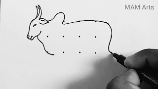 How to draw a OX from dots easy step by step // Easy OX drawing // OX Rangoli // Mattu pongal kolam