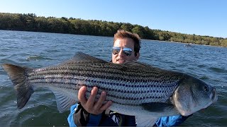 Live Lining Bunker For BIG Striped Bass - Kayak Fishing Rhode Island