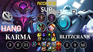 VG Hang Karma vs Blitzcrank Sup - KR Patch 10.16