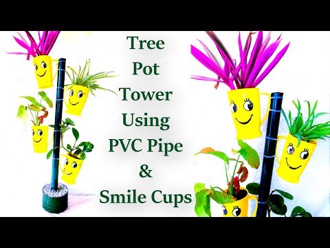 how to make tree pot tower using pvc pipe & smile cups / easy garden ideas