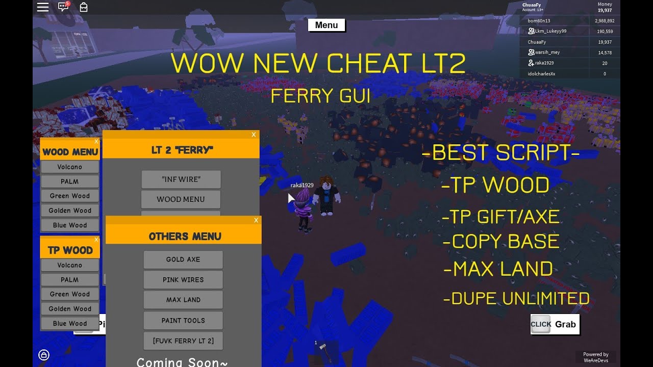 New Cheat Lumber Tycoon 2 Ferry Gui 2019 Best Script Dupe Unlmtd Tp Wood Copy Base Paint Tools Youtube