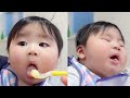 Baby eating apples for the first time  japanese baby  baby funny reaction  baby food