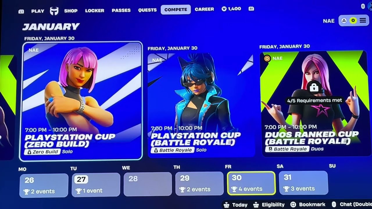 New PlayStation solo tournament cups for both build and zero build