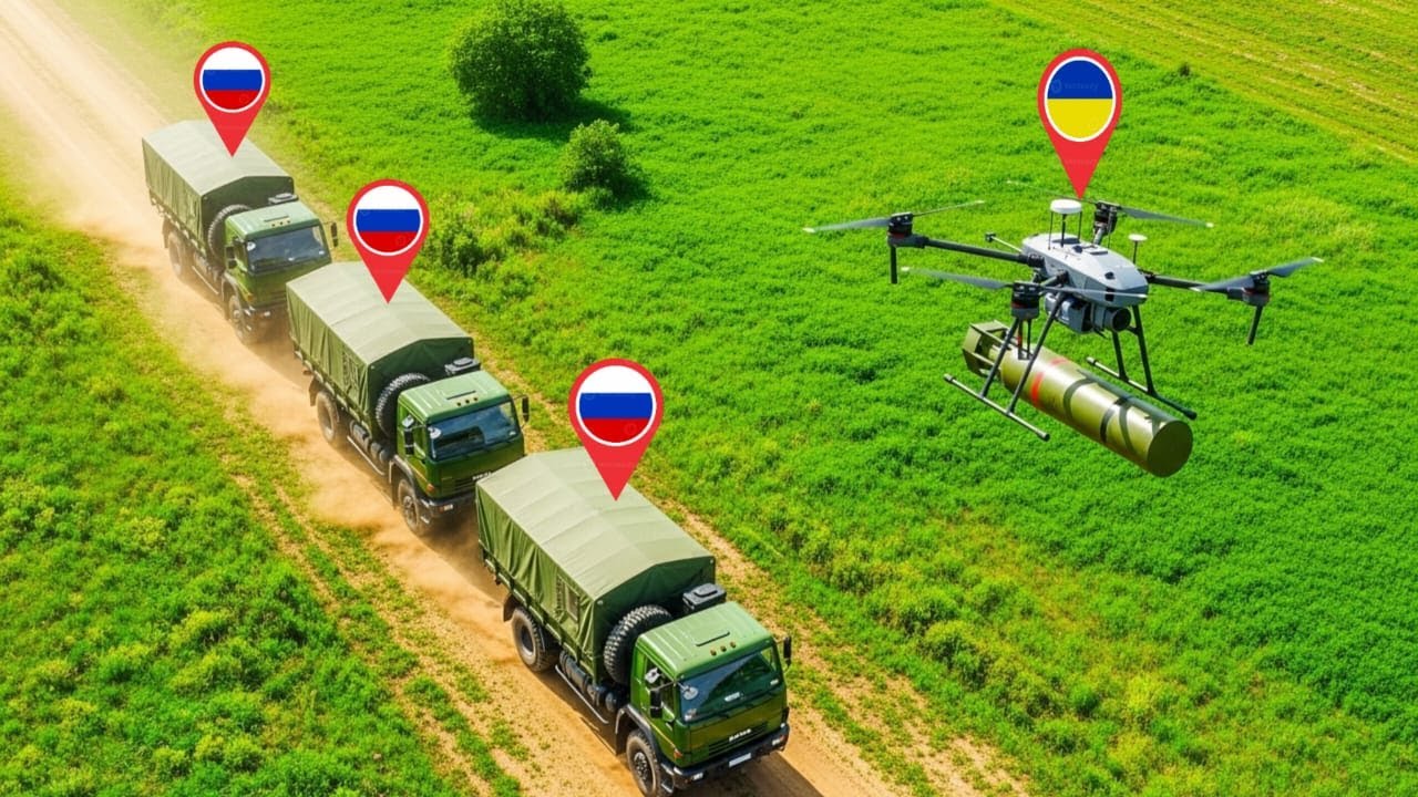 Russian Tank Convoy Targeted by Ukrainian Fpv Drones - YouTube