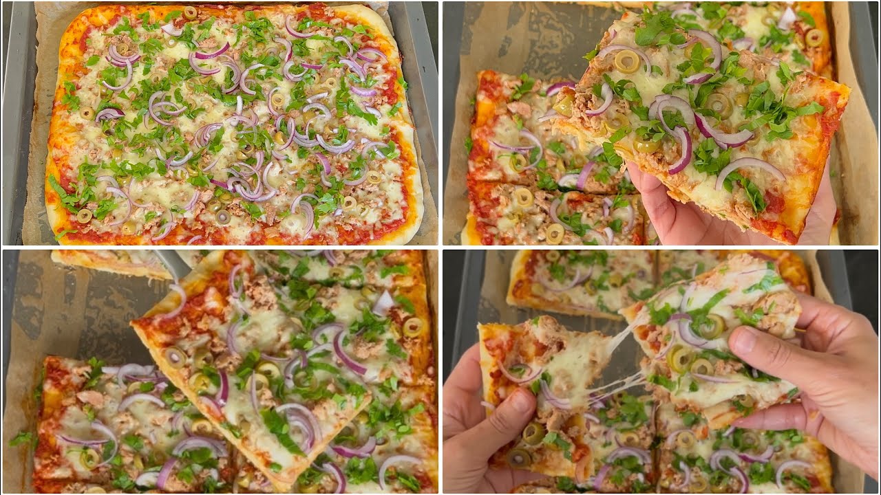 بيتزا بحجم عائلي بطريقة سهلة و بدون اضافات مع  طريقة تحضير صلصة بيتزا pizza et sauce pizza