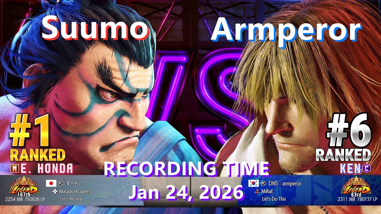SF6⚡Suumo (#1 Ranked Honda) vs Armperor (#6 Ranked Ken)⚡High Level Gameplay