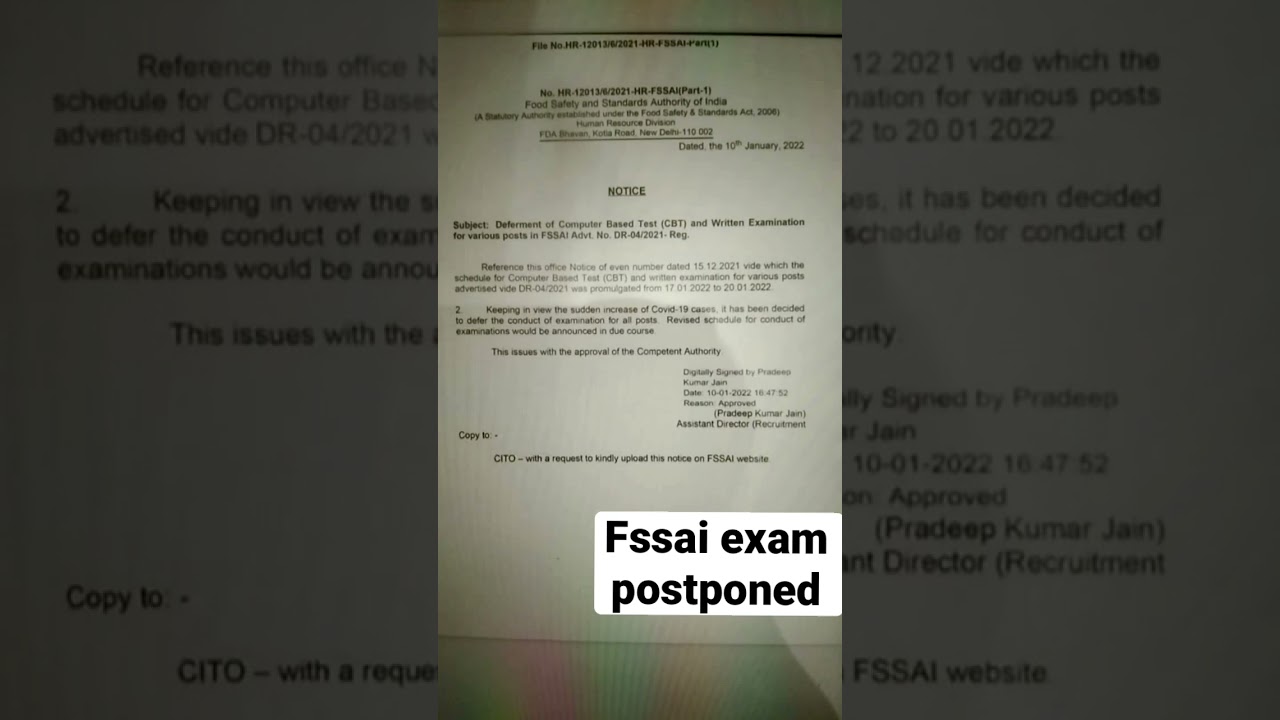 Fssai exam postponed