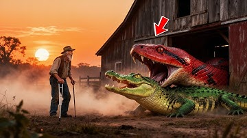 Brave Farmer and His Dog Fight a Giant Snake and Crocodile to Save Their Farm!