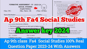 Ap 9th class Fa4 social studies Fa4 question paper and answer 2024|9th Fa4 social question paper2024
