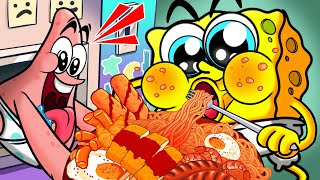 Pink Vs Yellow! Eating Emoji Foods challenge Mukbang! #Part 3 | Spongebob Animation Mukbang