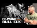 Drawing fighting bull elk   charcoal on canvas time lapse